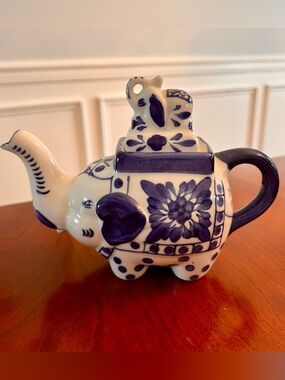 Bombay Blue and White Elephant Ceramic Teapot